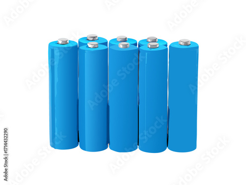 Group of blue aa batteries isolated on transparent background