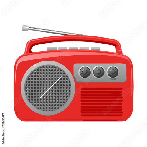 Red retro boombox with antenna isolated on transparent background