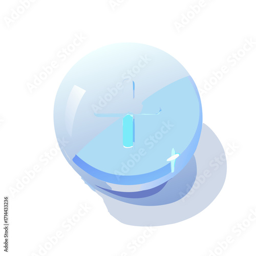 Abstract blue sphere with internal cross shape isolated on transparent background