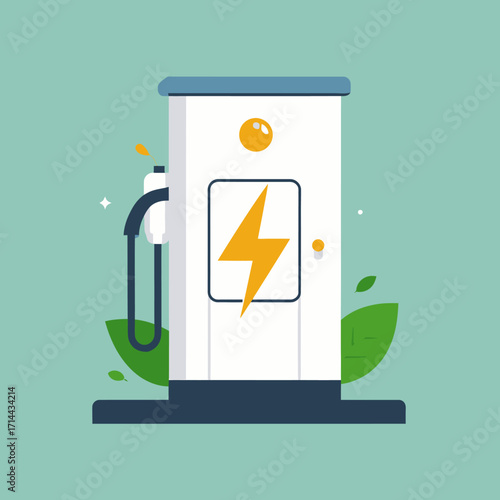 Electric vehicle charging station, clean energy, sustainable technology, eco-friendly design.