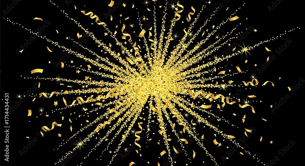 Obraz premium Golden Confetti Explosion on Black Background.
