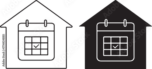 Home Office Calendar Icon with Check Mark