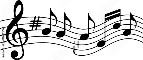 Musical Notes on a Staff A Visual Representation of Music, Showing a Treble Clef, Sharps, and Varying Note Values for a Creative Music Concept