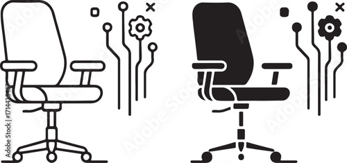 Office Chair with Digital Gear Circuit Icon