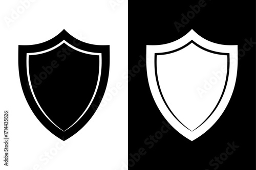 black and white, shield sign, symbol icon Silhouette vector style