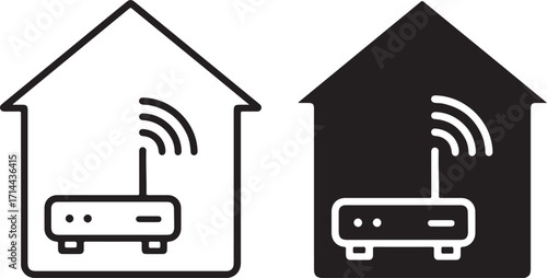 Home WiFi Router Icon with Wireless Internet Signal Inside House
