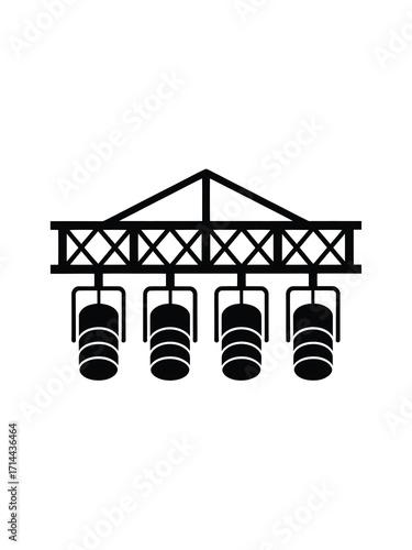 Stage lighting truss with multiple spotlights for concert or event