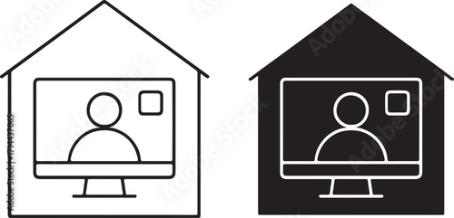 Remote Work from Home Icon with Computer and Video Call