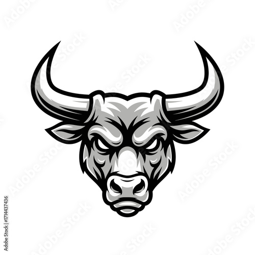 Fierce bull head mascot vector logo with strong horns, sharp eyes, and bold sports team style