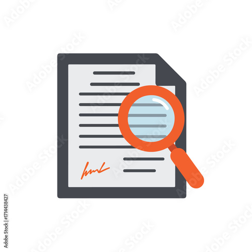 Document is being reviewed with an orange magnifier to verify its content and details