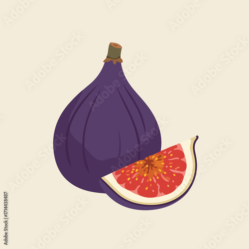Stylized figs, whole and sliced, presented against a neutral background