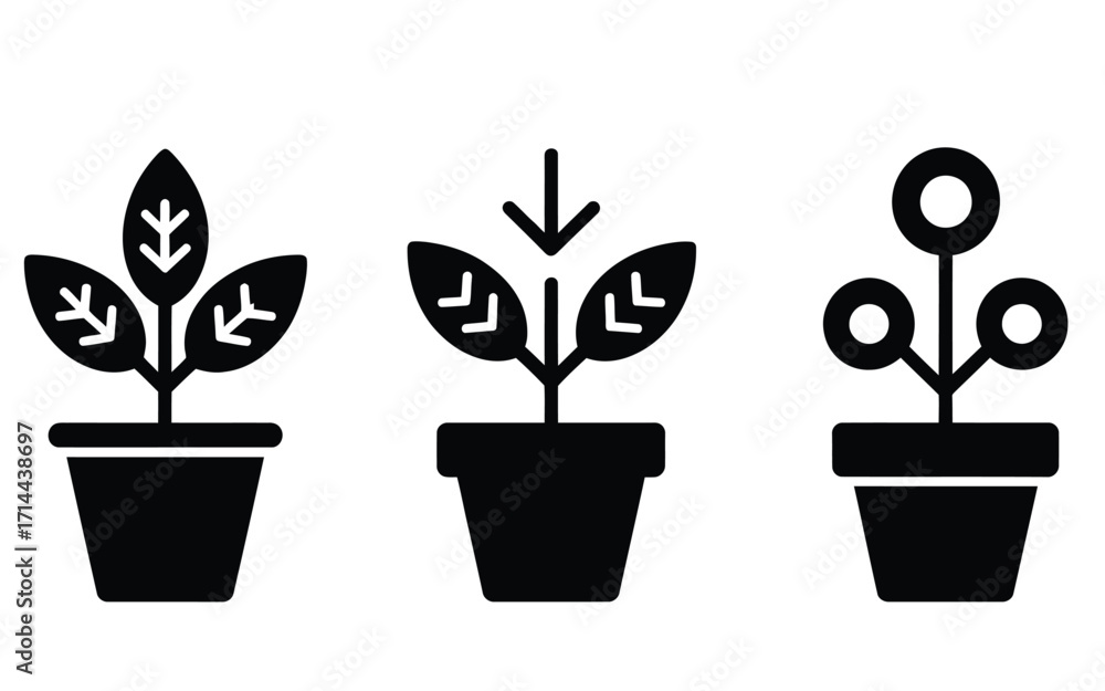 Obraz premium WebIllustrative potted plants offering a clean, modern design for eco-friendly branding, perfect for sustainable living campaigns and minimalist home decor projects, a symbol of growth and nature