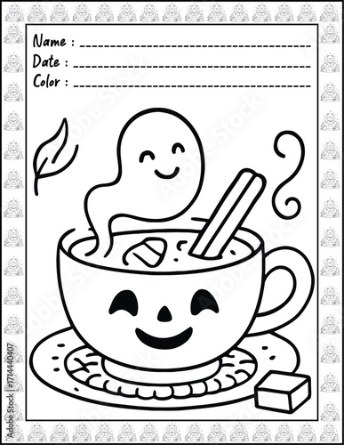 Bold and Easy Spooky Hygge Coloring Book for Adults and Kid. High resolution (300 DPI), Ready to print on standard 8.5x11-(A4) inch paper With (No Bleed), Black and White. Vector illustration