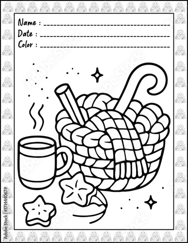 Bold and Easy Spooky Hygge Coloring Book for Adults and Kid. High resolution (300 DPI), Ready to print on standard 8.5x11-(A4) inch paper With (No Bleed), Black and White. Vector illustration