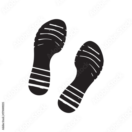 Two Black Shoe Prints Isolated on White Background, Minimalist Style