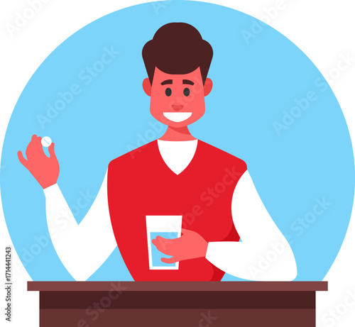 Man Taking a Pill – Medicine, Healthcare, and Treatment Vector Illustration