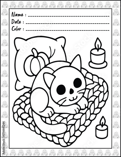 Bold and Easy Spooky Hygge Coloring Book for Adults and Kid. High resolution (300 DPI), Ready to print on standard 8.5x11-(A4) inch paper With (No Bleed), Black and White. Vector illustration