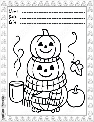 Bold and Easy Spooky Hygge Coloring Book for Adults and Kid. High resolution (300 DPI), Ready to print on standard 8.5x11-(A4) inch paper With (No Bleed), Black and White. Vector illustration