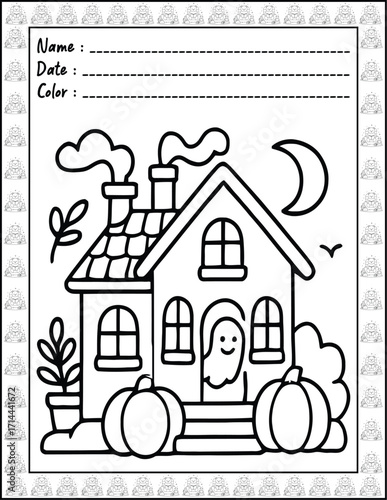 Bold and Easy Spooky Hygge Coloring Book for Adults and Kid. High resolution (300 DPI), Ready to print on standard 8.5x11-(A4) inch paper With (No Bleed), Black and White. Vector illustration