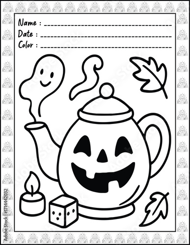 Bold and Easy Spooky Hygge Coloring Book for Adults and Kid. High resolution (300 DPI), Ready to print on standard 8.5x11-(A4) inch paper With (No Bleed), Black and White. Vector illustration