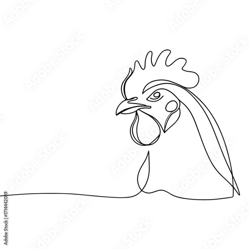 Continuous line drawing of a rooster on white background  