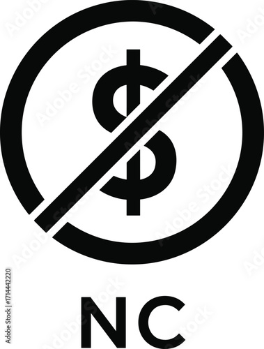 Black NC Symbol With Dollar Sign Crossed Out On White Background cost free