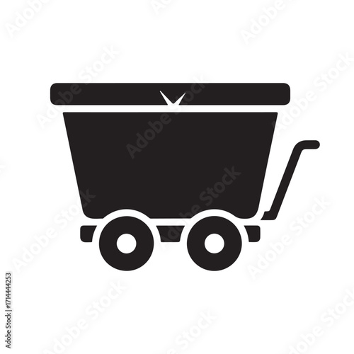 Mine Cart Silhouette Icon in a Flat Vector Design