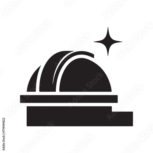 Minimalist Black Observatory Icon with a Star on a White Background
