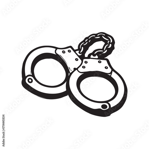 Black and White of Handcuffs on White Background