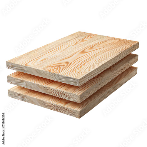 Png of stack of three wooden planks isolated on transparent background, showing wood grain and texture in a closeup shot