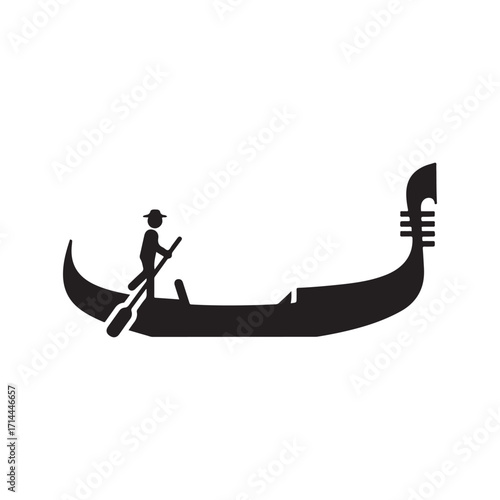 Minimalist Black Silhouette of a Gondola and Rower Icon