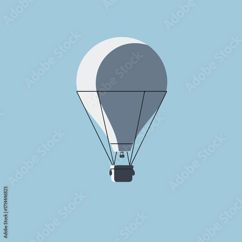 Stylized hot air balloon against a light blue background, illustrated in a simple, flat style