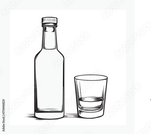 bottles and glasses on a white background