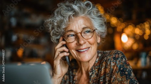 Happy Senior Woman Talking on Mobile Phone