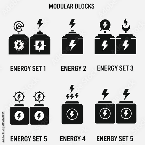 Modular energy blocks set for power solutions and renewable energy storage concepts