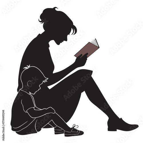 Silhouette of a mother reading a book to her young son illustrating the joy of shared reading and bonding time together