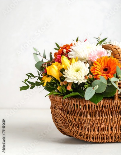 Colorful flowers in a basket