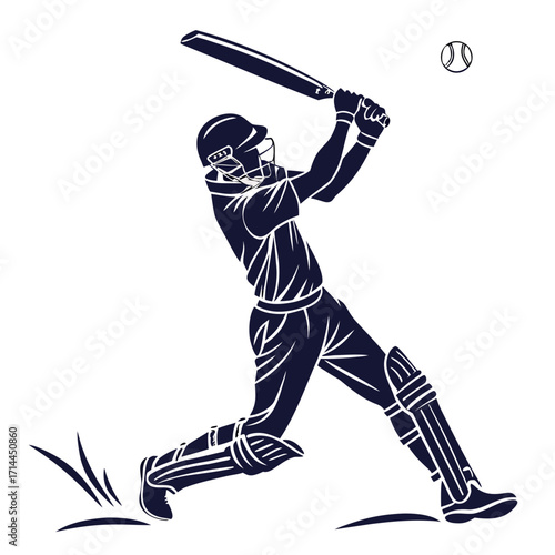 Dynamic silhouette of a cricket batsman in action swinging his bat forcefully to hit the ball during a competitive match showcasing athletic skill and determination