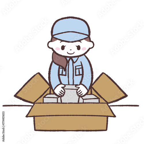 梱包作業する女性のイラスト