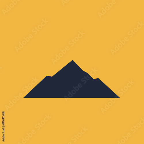 Dark mountain silhouette on a yellow background, simple graphic, with rounded corners square shape