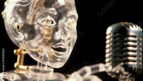 Crystal Head Singing into Vintage Microphone.