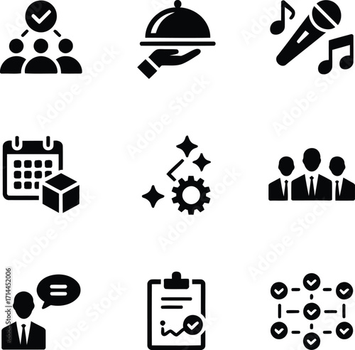 A collection of icons showcasing business concepts such as leadership, planning, communication, and success in various business and management contexts and situations