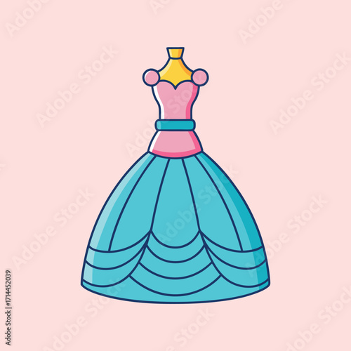 Cartoon princess dress with yellow top and blue skirt on mannequin