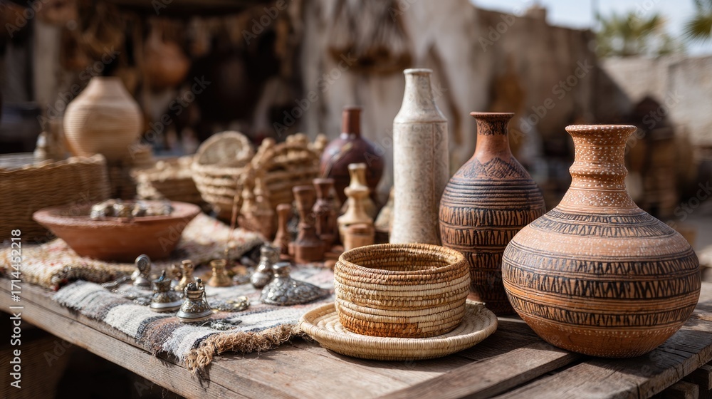 Fototapeta premium Traditional Tunisian crafts displayed with cultural detail 