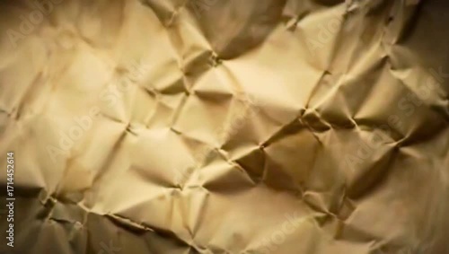 Close up of crumpled brown paper texture with dramatic lighting.