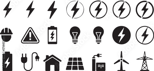 Energy and Power Icons Vector Set for Electrical and Renewable Energy Projects