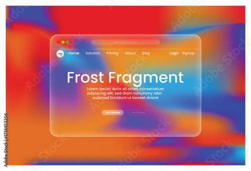 Frost Fragment website display with search bar login and signup Homepage solutions business blog pricing with colorful