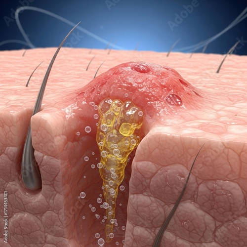Acne Pimple Infection on Skin Cross-Section 3D Illustration