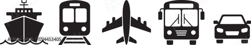 Diverse Transportation Icons Representing Various Modes of Travel and Conveyance Options for Commuting