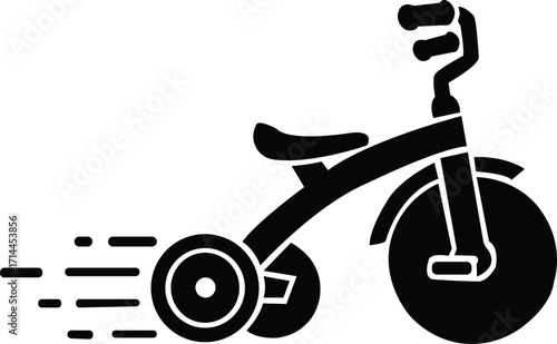 Tricycle Icon on Black and White Vector Backgrounds A simple black silhouette of a classic children's tricycle toy, A simple black silhouette children's tricycle toy.Toy Icon Design
